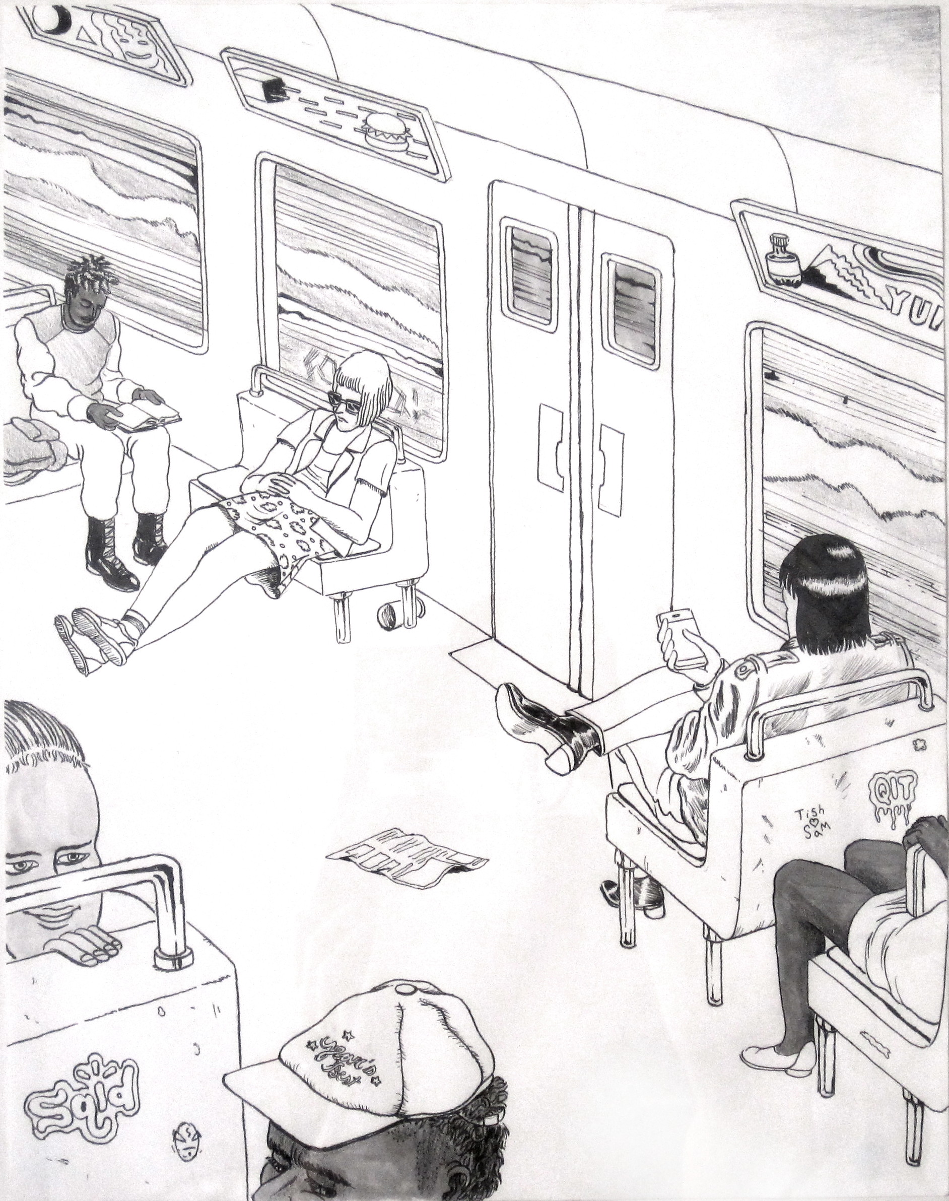 Comuters in a subway car